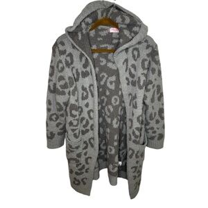 Pink Lily Gray Leopard Print Soft Hooded Cardigan